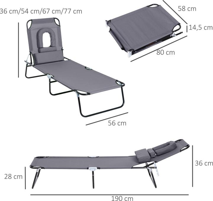 Produktbild Outsunny Gartenliege mit Gesichtsöffnung (190 cm)