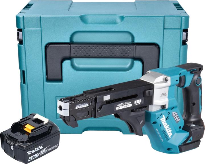 Produktbild Makita DFR 552 M1J Akku Magazinschrauber 18 V 25 - 55 mm Brushless + 1x Akku 4,0 Ah + Makpac - ohne (Akkubetrieb)