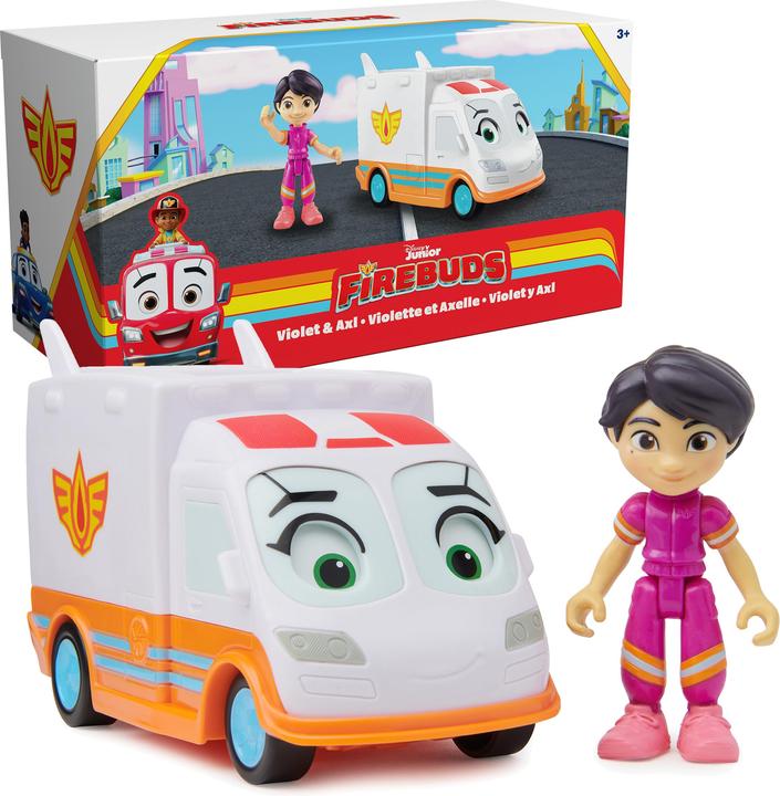Immagine prodotto Spin Master Disney Junior Firebuds, Violet e Axl, action figure e ambulanza giocattolo con movimento degli occhi