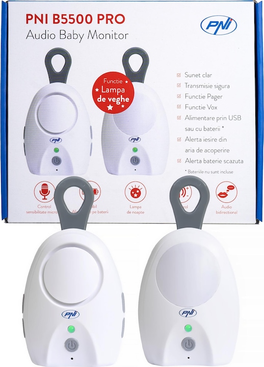 Productafbeelding PNI Audio-babyfoon B5500 PRO draadloos, intercom, met nachtlampje, vox en pagerfunctie (Babyfoon Audio, 100 m)