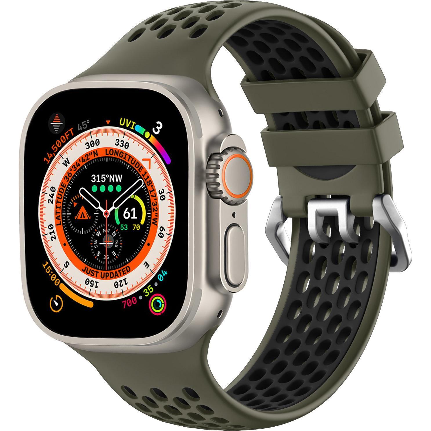Thumbnail - Strap-it Sport Schnallenarmband (Silikon, Apple Watch), Uhrenarmband, Schwarz, Grün