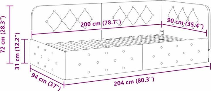 Image du produit vidaXL Eckbettgestell (90 x 200 cm)