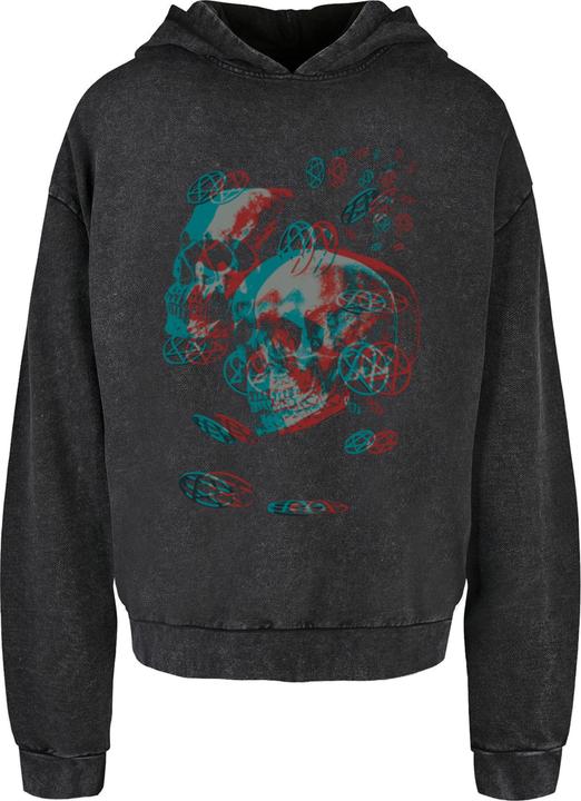 Produktbild Merchcode HIM - 3D Skulls and heartagrams Acid Washed Oversized Hoody - 197975 (M)