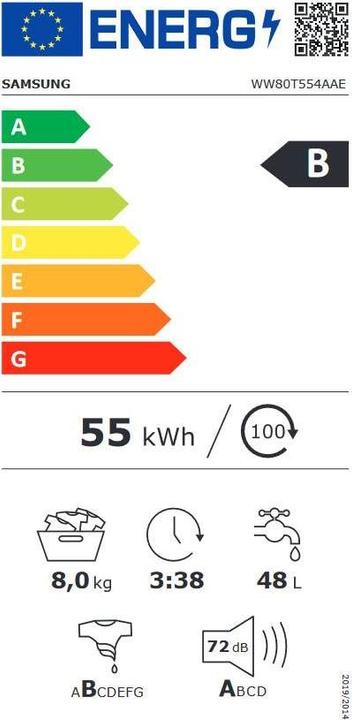 Energie-Label Samsung WW80T554AAE/S5 WW5500 (8 kg, Links)