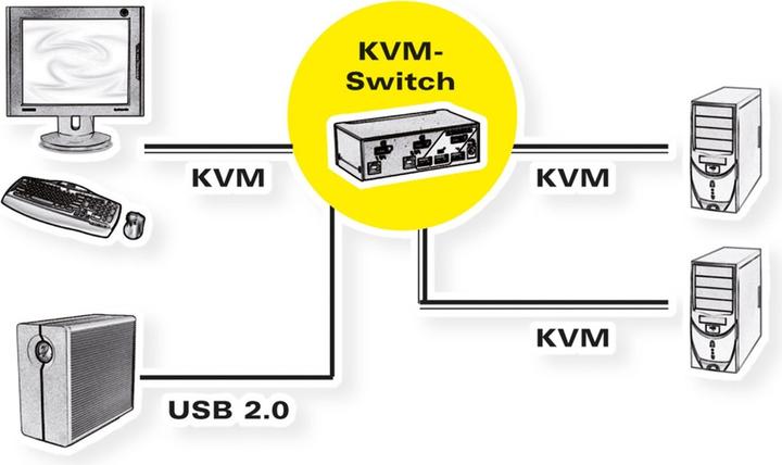 Actual product image Roline KVM Switch, DisplayPort, USB 2.0