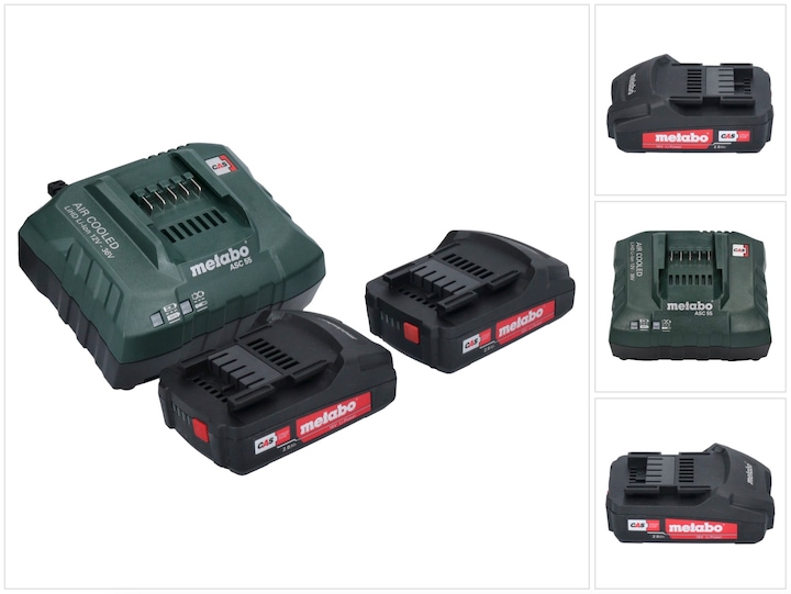 Metabo Basic Set 2x Li-Power battery pack 18 V 2.0 Ah CAS Li-Ion battery ( 2x 625596000 ) + ASC 55 charger (18 V)