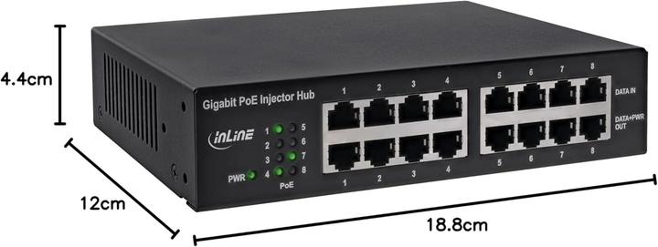 Actual product image InLine PoE+ Gigabit injector hub 8 port (8x PoE+) (802.3af (PoE), 802.3bt (PoE++), 802.3at (PoE+), 120 W)