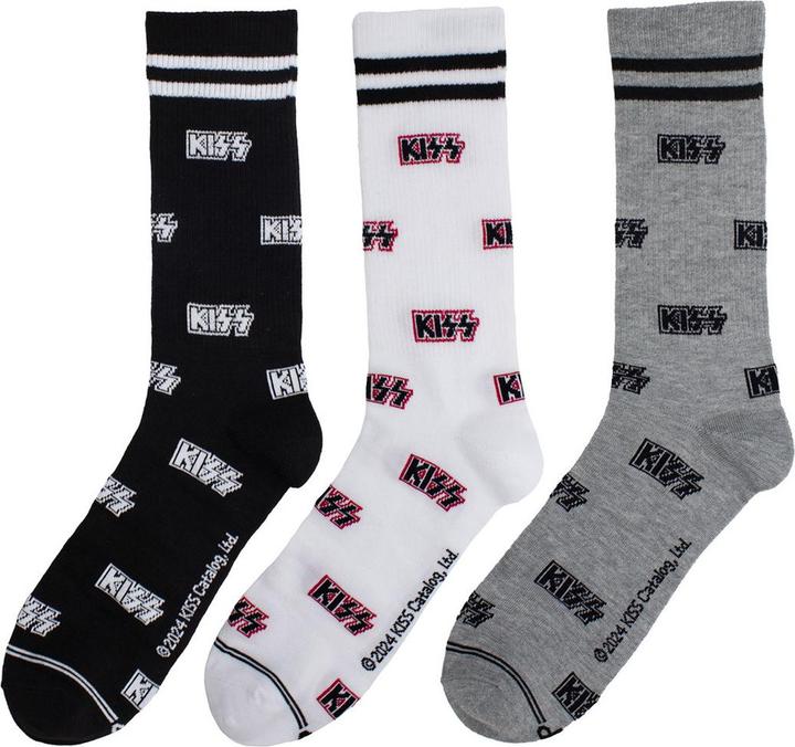 KISS - Chaussettes motif/style Logos - Adulte (Lot de 3, 40 - 45)