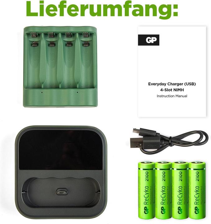 Immagine prodotto GP Batteries ReCyko B4D45 4x LCD 4Port Docking St. + 4x AA NiMh 2100mAh (4 pz., AA, AAA)
