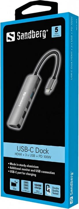 Actual product image Sandberg USB-C Dock HDMI+3xUSB+PD (USB-C, 3 ports)