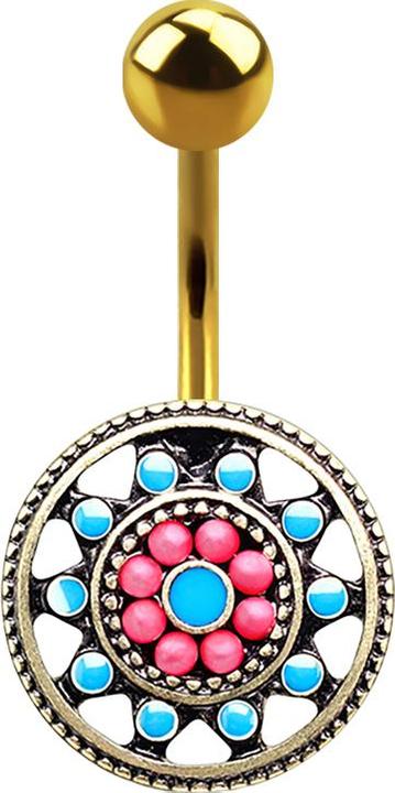 Immagine prodotto Star Piercing Banana placcata oro con sole tribale azteco (Ottone, Acciaio chirurgico 316L)