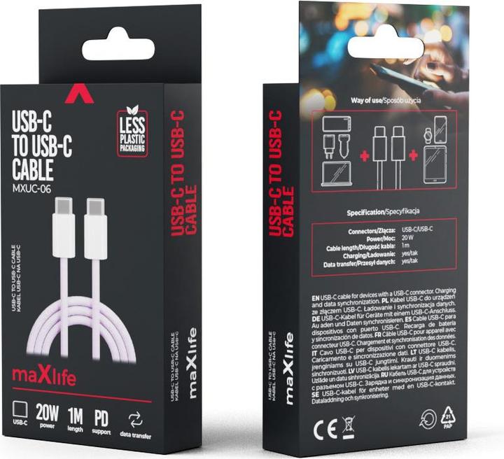 Produktbild Maxlife MXUC-06 Kabel USB-C - USB-C 1,0 m 20W lila Nylon (1 m, 20 W)