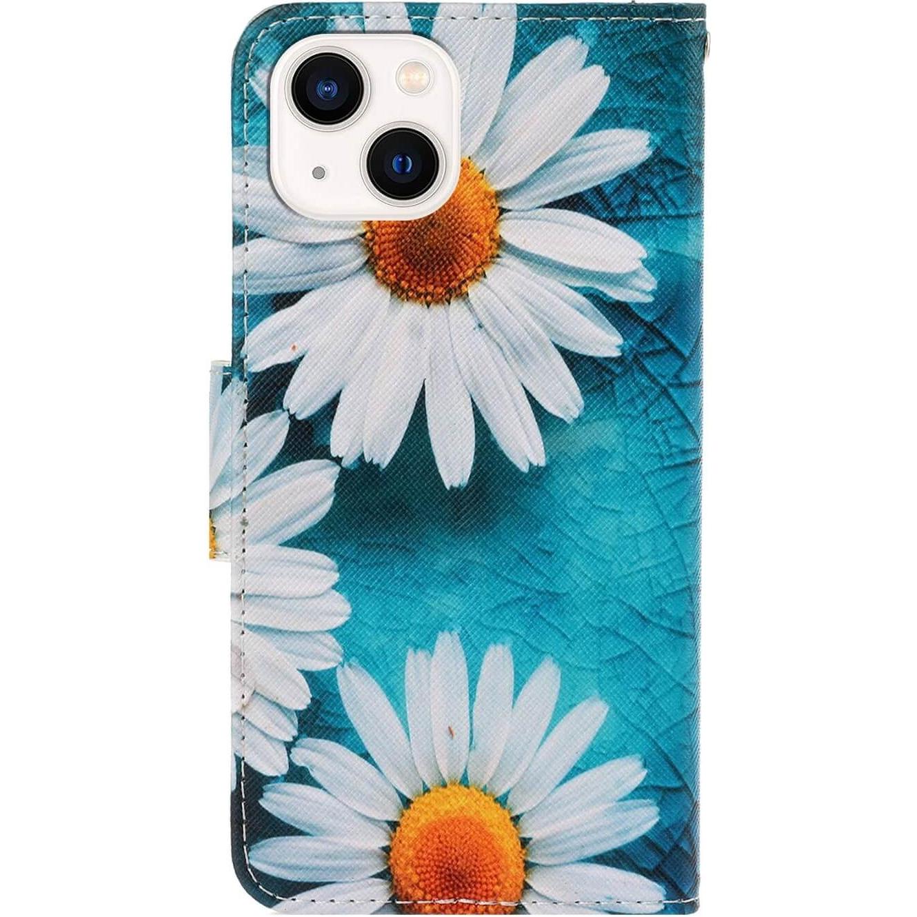 Thumbnail - Cover-Discount iPhone 14 - Leder Etui Hülle Margeriten (Apple iPhone 14), Smartphone Hülle