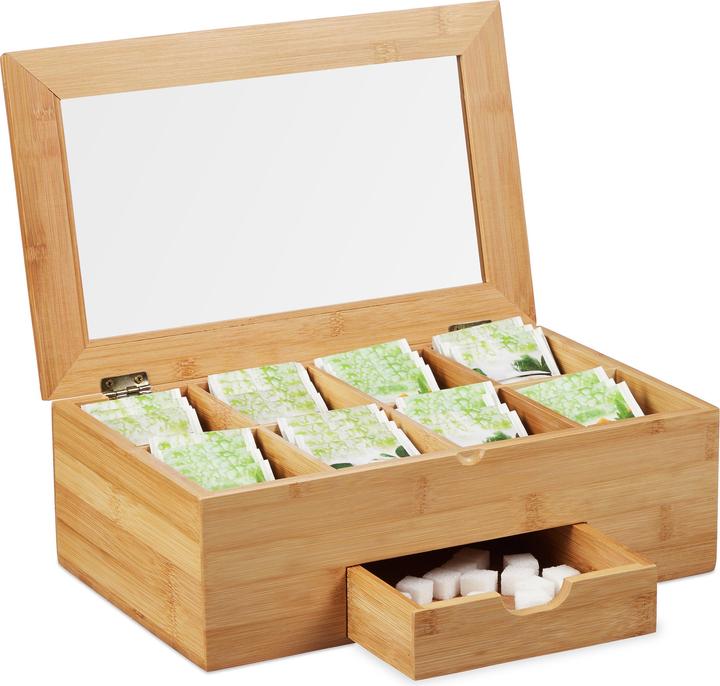 Actual product image Relaxdays Bamboo Tea Box, Lid with Window