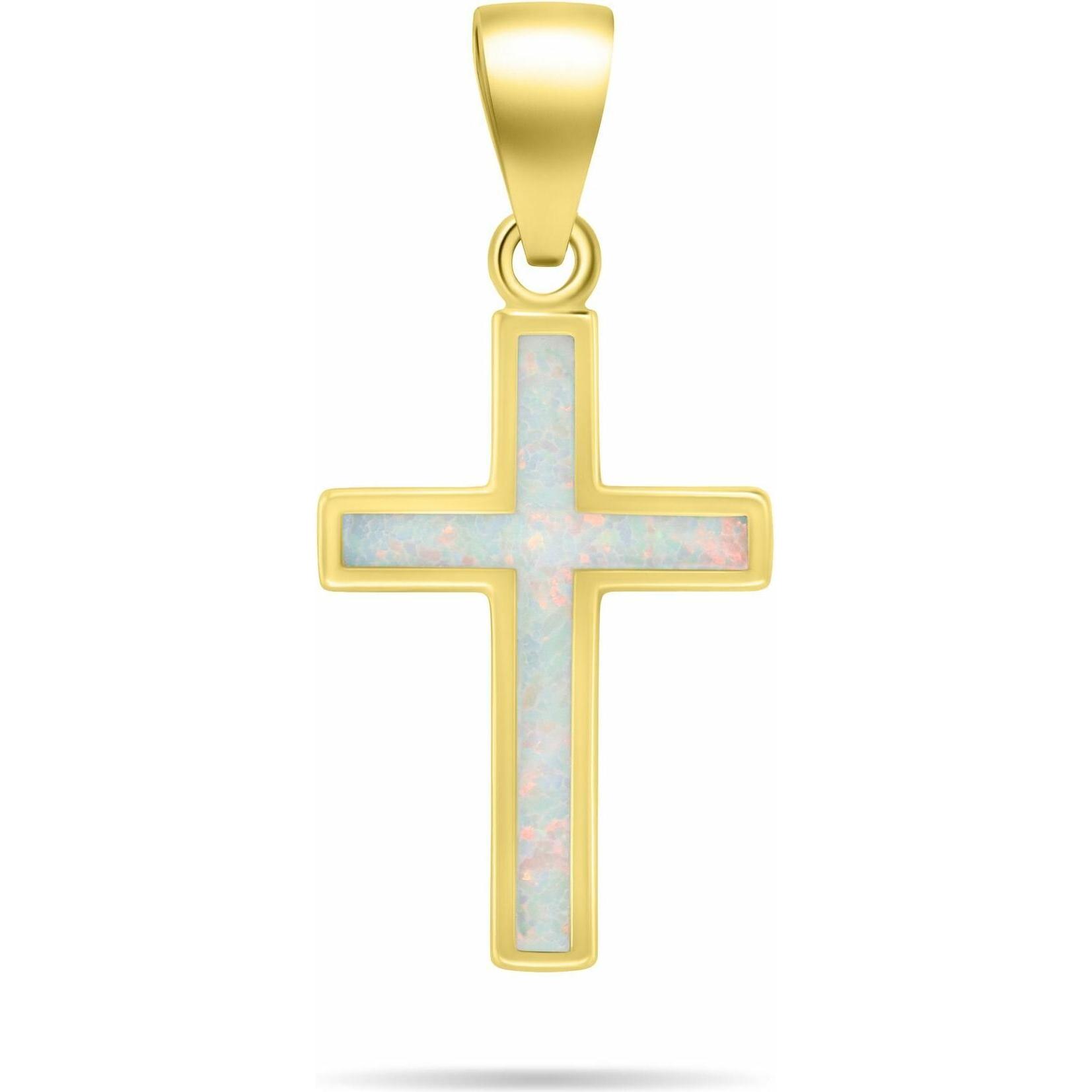 Brilio, Ciondolo collana, Silver - Gold-plated pendant Cross with white synthetic opal PT141Y