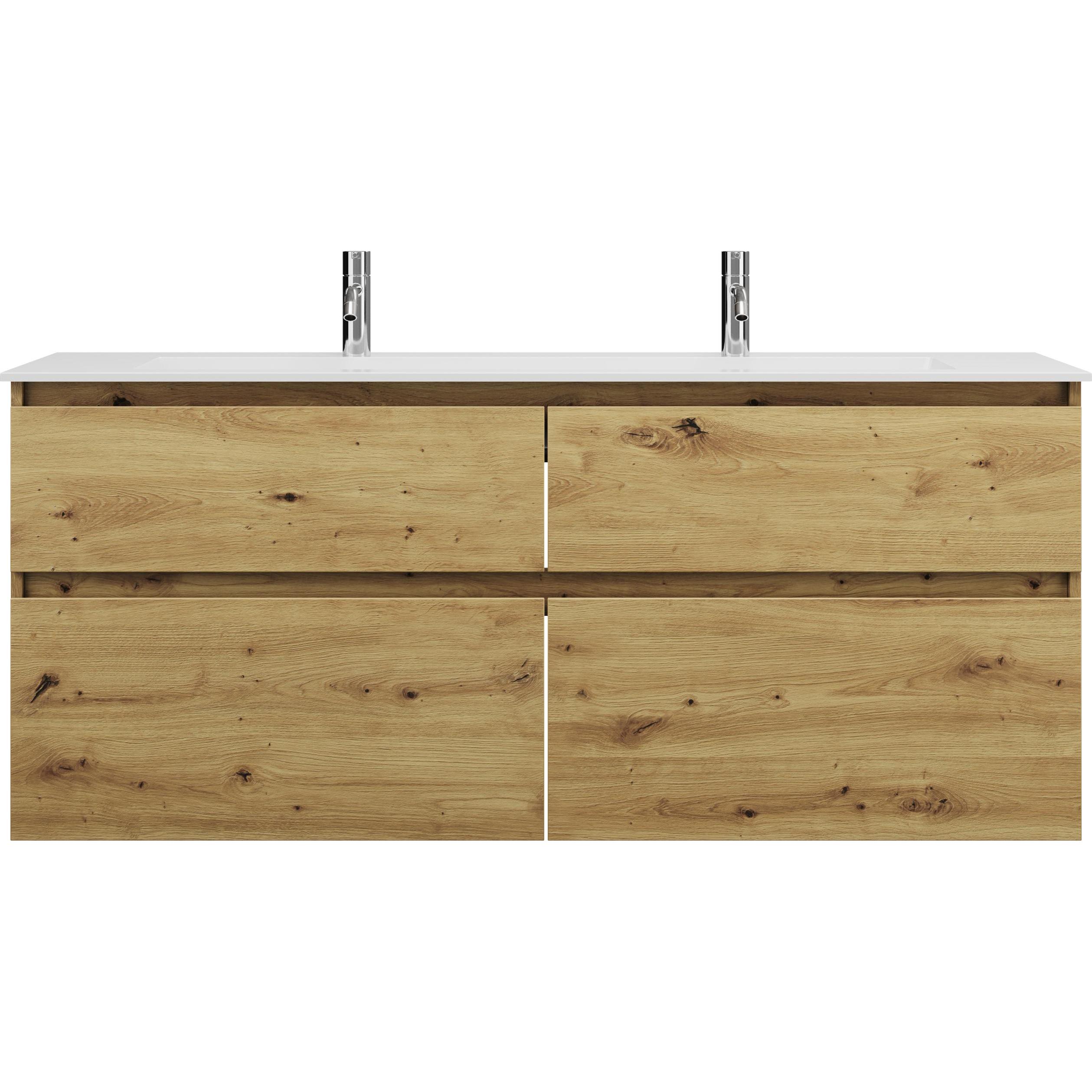 burgbad, Badmöbelset, Lin20 Mineralguss-Waschtisch Farbe Weiss Matt mit 2 Armaturbohrungen inklusive Waschtischunt