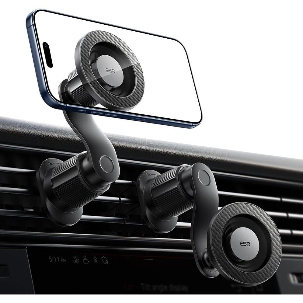 ESR Supporto magnetico per auto OmniLock (presa d'aria), nero in fibra di carbonio, Adattatore per auto, Nero