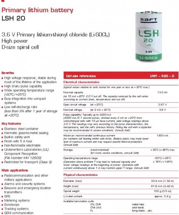 Immagine prodotto Saft Batteria LSH 20 L, primaria LSH20 (1 pz., D, 13000 mAh)