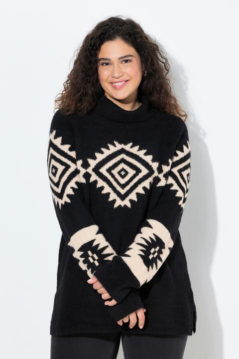 Image du produit Ulla Popken Pull à col roulé et manches longues raglan, motif tricoté (42, 44)