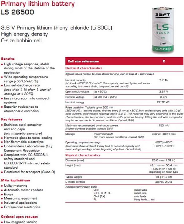 Produktbild Saft Batterie LS26500, C-Size bobbin (1 Stk., C, 7700 mAh)