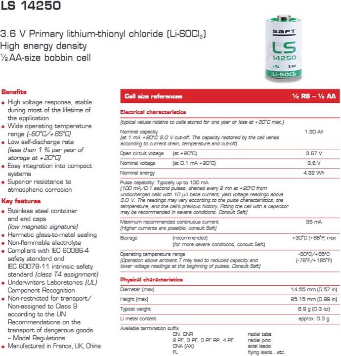 Actual product image Saft Battery Buderus 63010218 (1 pcs., 1/2 AA, 1200 mAh)
