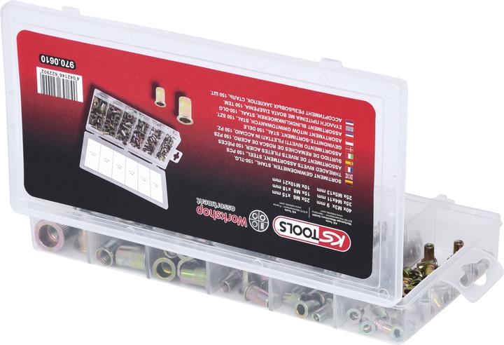 Produktbild KS Tools Sortiment Gewindenieten, Stahl, M3x9mm-M10x21mm, 150-tlg