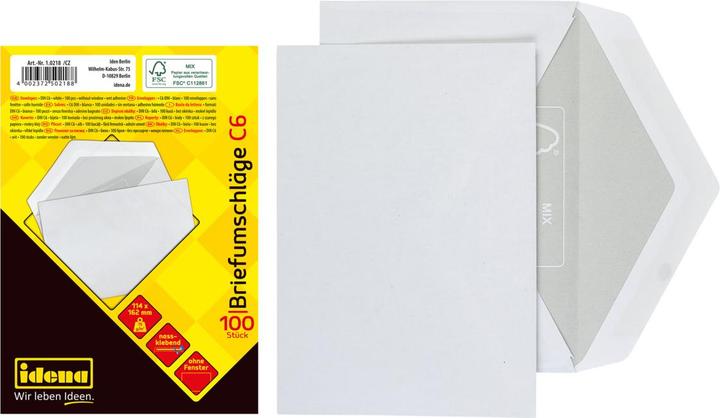 Produktbild Idena BU C6 weiss 75g 100er nk o.F. FSC-Mix (C6, 100 x)
