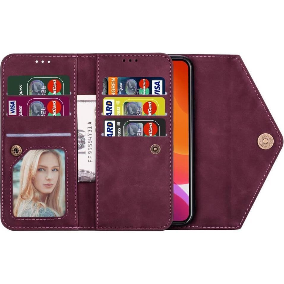 Thumbnail - Cover-Discount iPhone 14 - Brieftaschen Hülle weinrot (Apple iPhone 14), Smartphone Hülle, Rot
