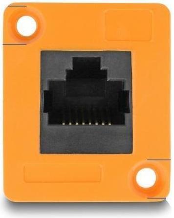 Actual product image Delock D-type module RJ45 socket to socket 90° angled orange (Keystone module)