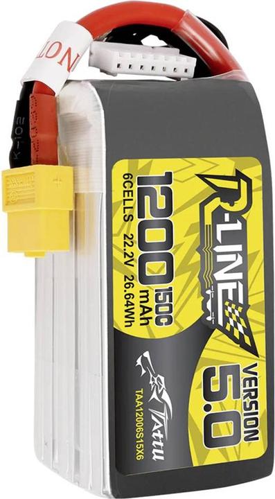 Actual product image Tattu R-Line 5.0 1200mAh 22.2V 150C 6S1P XT60 Battery (22.20 V, 1200 mAh)