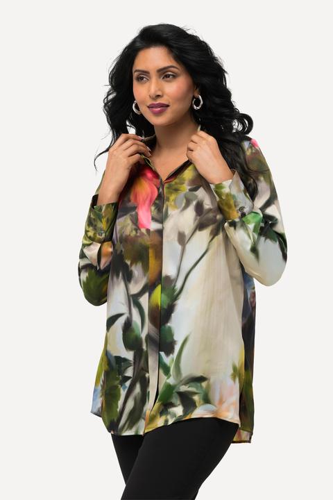 Immagine prodotto Ulla Popken Blusa di seta con rose, collo da camicia e maniche lunghe (42, 44)