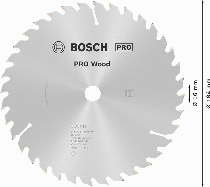 Image du produit Bosch Professional Zubehör Lame de scie circulaire PRO Wood, 184 x 2.6 x 16 mm