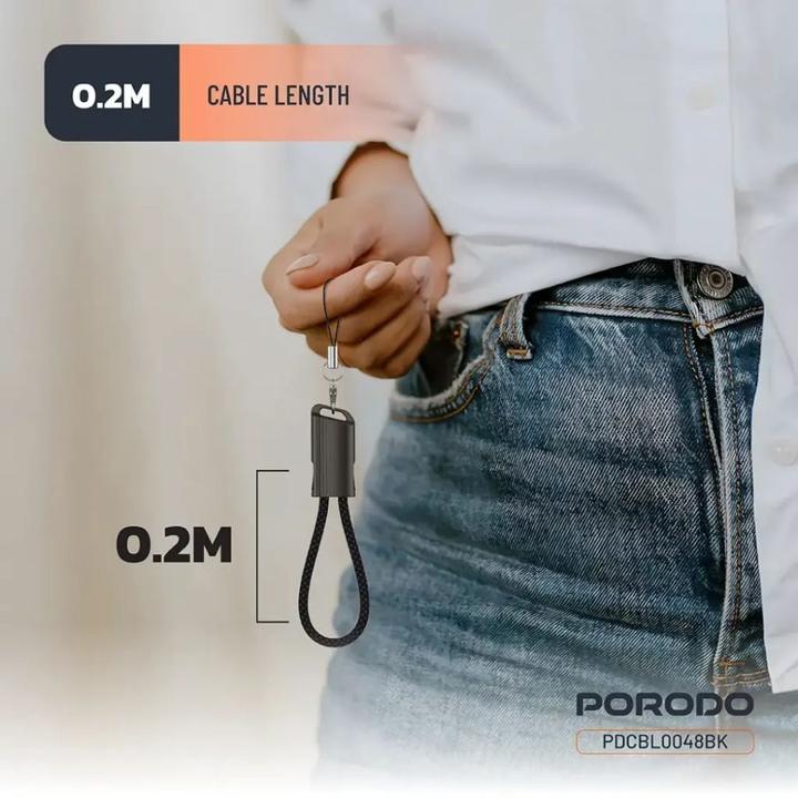 Produktbild Porodo Schlüsselanhänger Zink Nylon Kabel Zink Gehäuse + Nylon geflochten C bis L Ausgang: 5V / 3A, 9V / 2