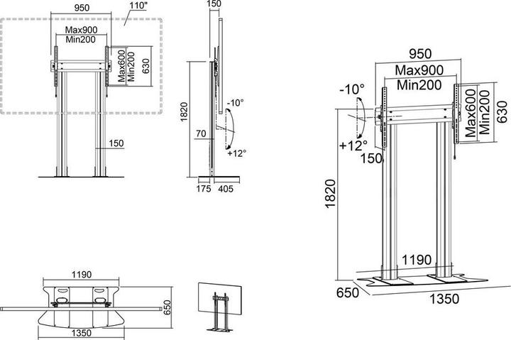 Produktbild Multibrackets M Public Display Stand 180 Dual Pillar Floorbase Black (125 kg)
