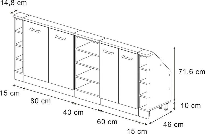 Produktbild Vicco Küchenschrank für Dachschrägen R-Line, Weiss Hochglanz/Weiss, 215 cm 5er Set (210 x 46 x 81.60 cm)