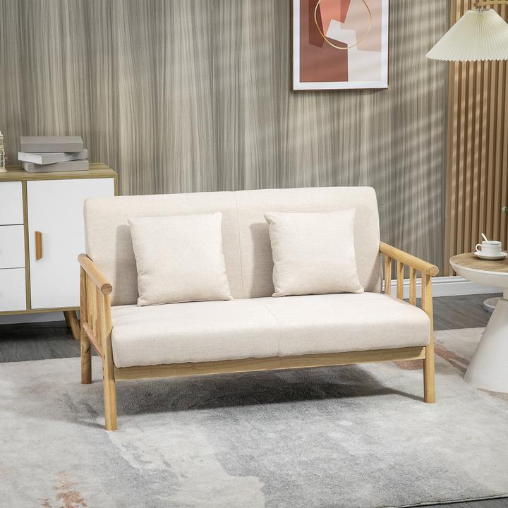 Produktbild Homcom 2 Sitzer Sofa Polyester, Gummiholz Beige (2-Sitzer)