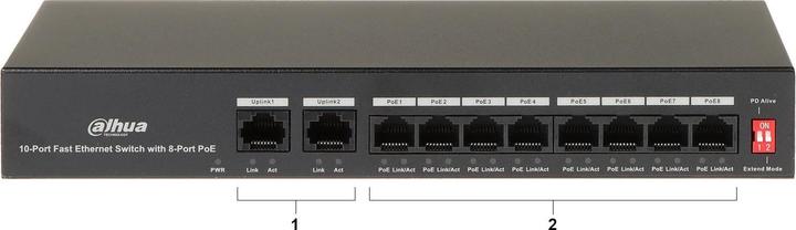 Actual product image Dahua PoE DH-PFS3010-8ET-65 network switch Fast Ethernet (10/100) Power over Ethernet (8 Ports)