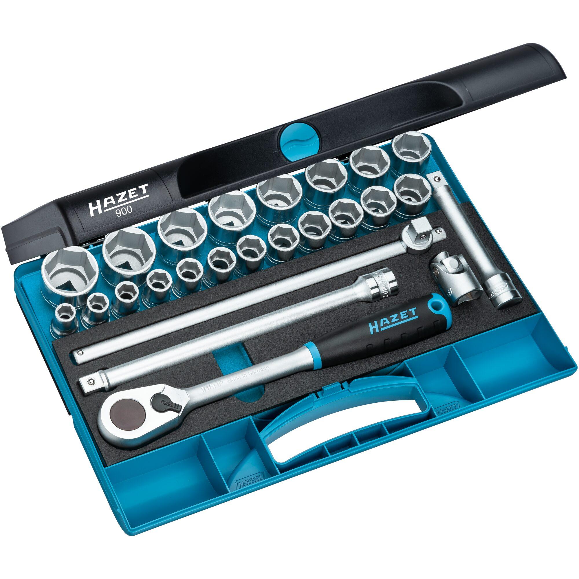 HAZET, Steckschlüssel + Stecknuss, Steckschlüssel Satz 900 ∙ Vierkant12,5 mm (1/2 Zoll) ∙ Aussen Sechskant-Tractionsprof...