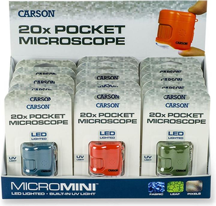 Actual product image Carson Pocket microscope MicroMini 20x with UV and LED, 15 pieces display