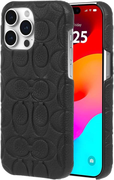 Coach Leather Slim Wrap iPhone 15 Pro Max Case Compatible with Wireless Charging Signature Black (Apple iPhone 15 Pro Max)