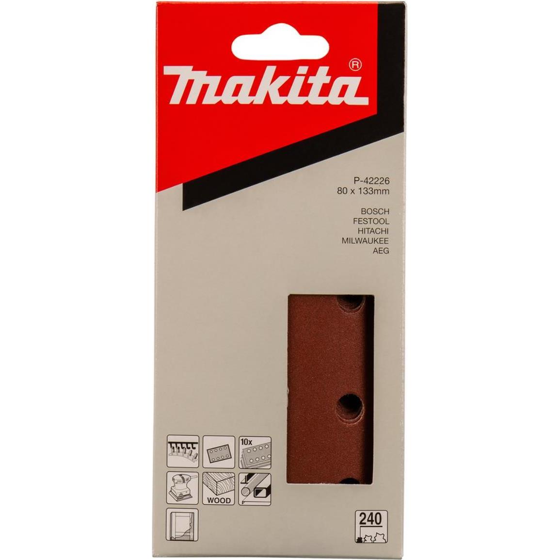 Thumbnail - Makita, Schleifmittel, Zubehör P-42226 Schleifblatt 80x133 mm Körnung 240 ROT 10 Stk. (240)