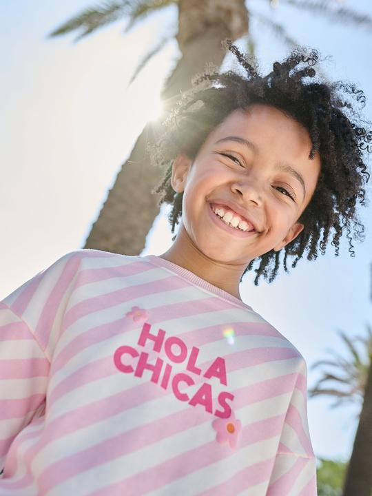 Produktbild Vertbaudet Gestreiftes Sweatshirt mit Schrift HOLA CHICAS Mädchen (116)