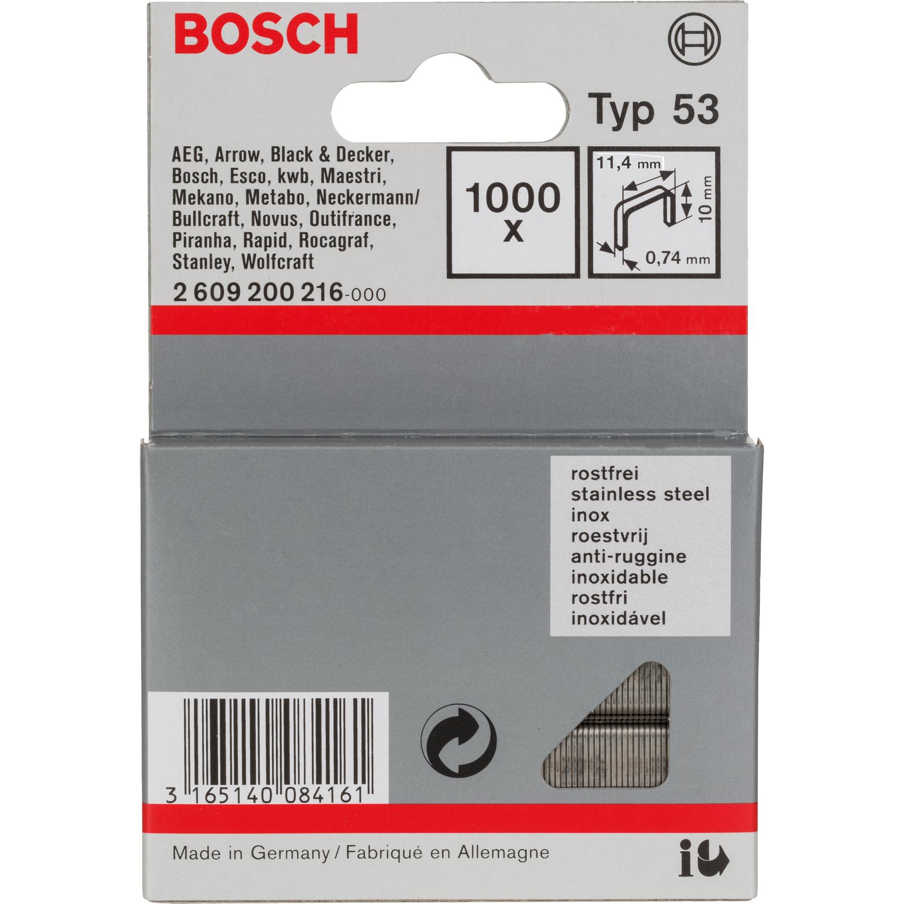 Thumbnail - Bosch Professional Zubehör, Tackerklammern + Tackernägel, Feindrahtklammer Typ 53, 11,4 x 0,74 x 10 mm, 1000er-Pack, ros...
