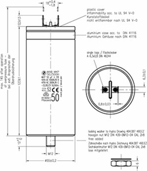 Produktbild MKP 500 MAB 50uF 55x123 1 St. MKP-Folienkondensator radial bedrahtet 50 µF 500 V/AC 5% (Ø x