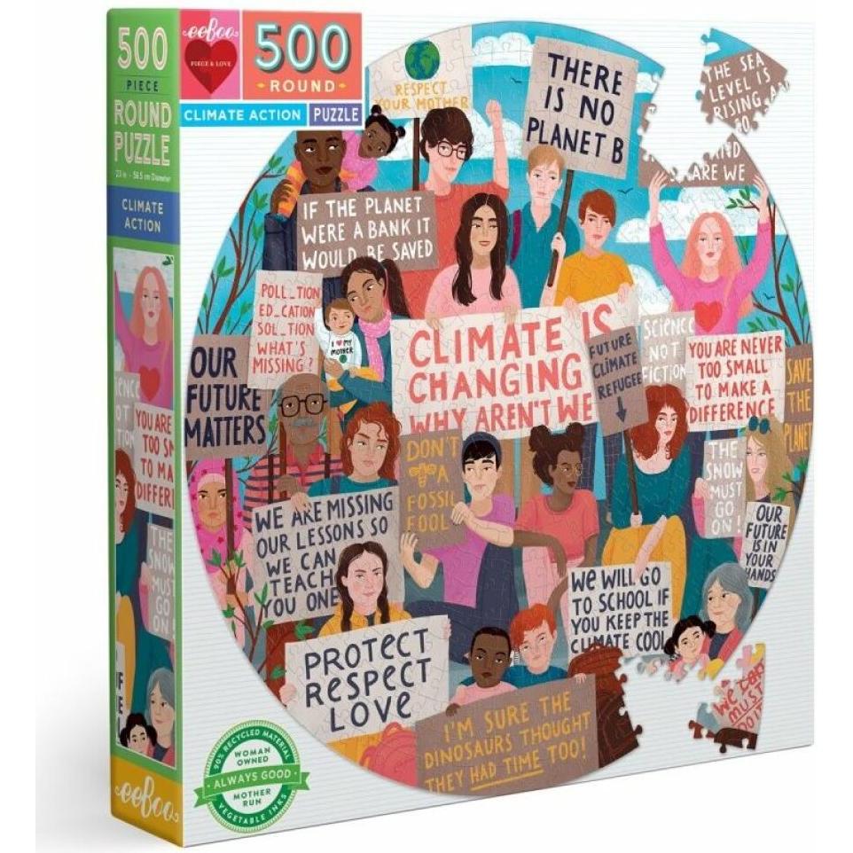 Thumbnail - Eeboo Round Puzzle - Climate Action, 500 pc (EPZFCLM) (500 Teile)