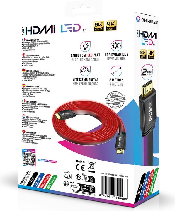 Actual product image Oniverse - Hdmi Led Cable 8K - Red (2 m)