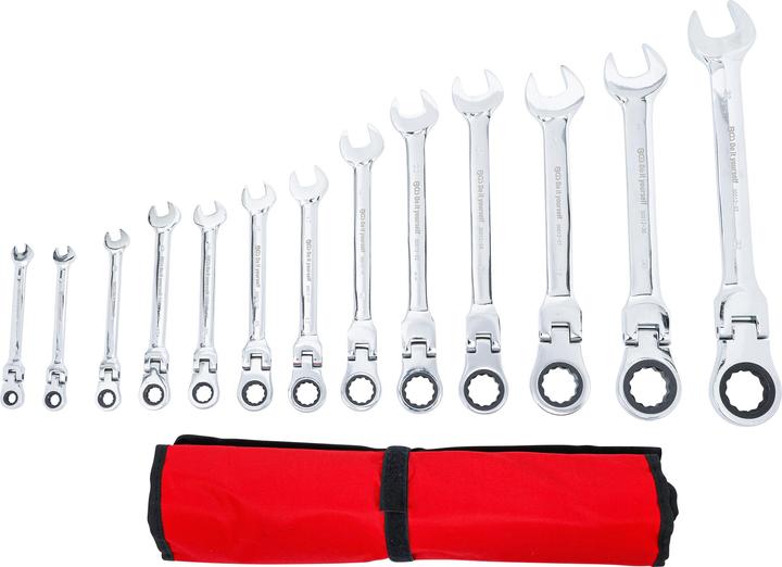 Actual product image BGS Ratchet Combination Wrench Set flexible Heads 8 - 32 mm 13 pcs. (32 mm, 19 mm, 12 mm, 24 mm, 14 mm, 22 mm, 16 mm, 23 mm, 10 mm, 21 mm, 18 mm, 27 mm, 31 mm, 17 mm, 11 mm, 15 mm, 26 mm, 30 mm, 8 mm, 28 mm, 9 mm, 29 mm, 13 mm, 20 mm, 25 mm)