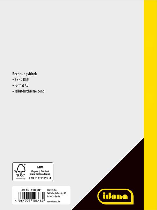 Produktbild Idena Rechnungsbuch A5 2x40 Blatt FSC-Mix (80x)