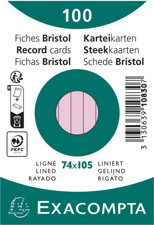 Produktbild Exacompta Karteikarten (74 x 105 mm, 205 g/m², 100 x)
