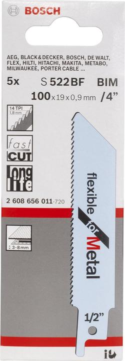 Produktbild Bosch Professional Zubehör Säbelsägeblatt S 522 BF, Flexible for Metal, 5er-Pack